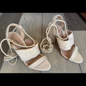 Beige Heels With Ankle Wrap